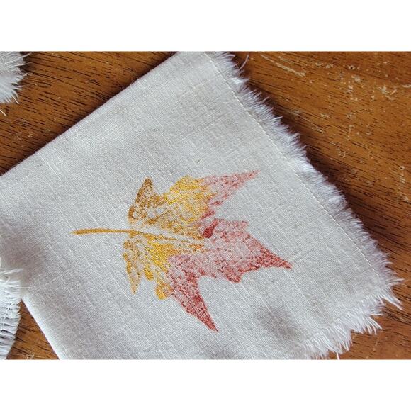 Fall Autumn Leaf Stamped Napkins Set Of 4 - Picture 3 of 12